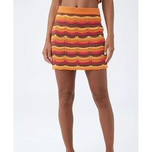 Cotton On Crochet Mini Skirt Orange Multi Striped Wave Knit L NWT‎ Retro